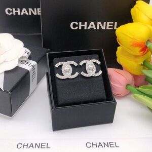 CHANEL Silver Crystal Earrings